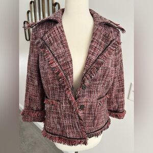 NWOT New York & Company Pink Brown Jacket Blazer Tweed Boucle Size 10